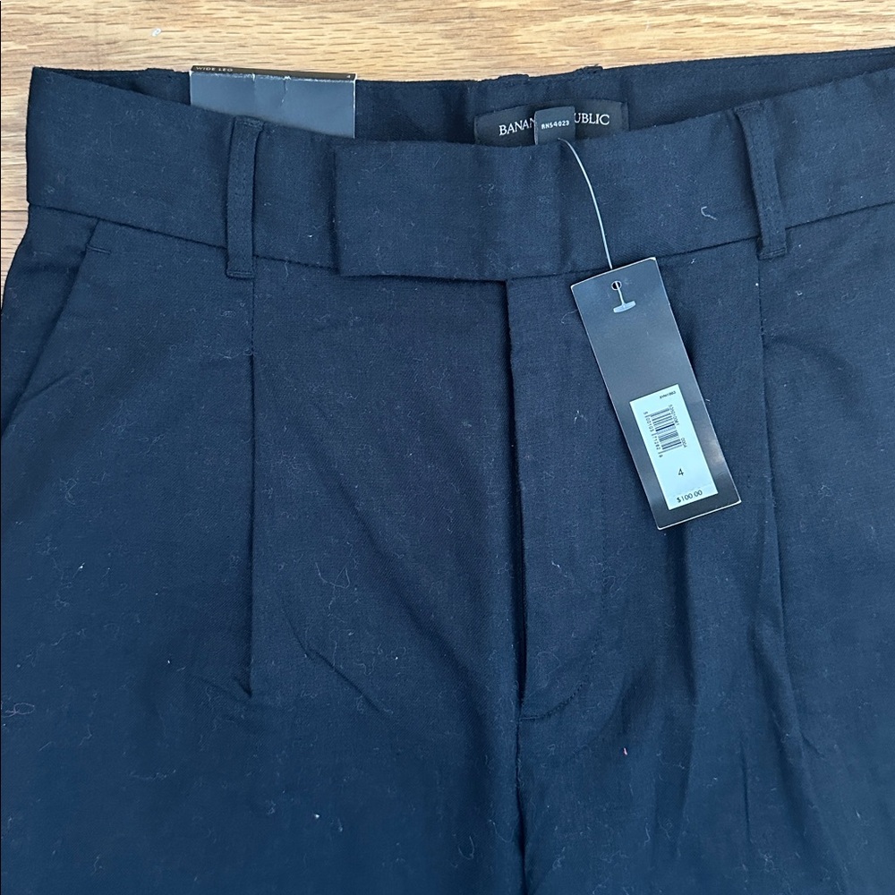 Banana Republic Size 4 Black Linen High Waist Pleated Wide Leg Pants in Size 4 - Picture 3 of 16